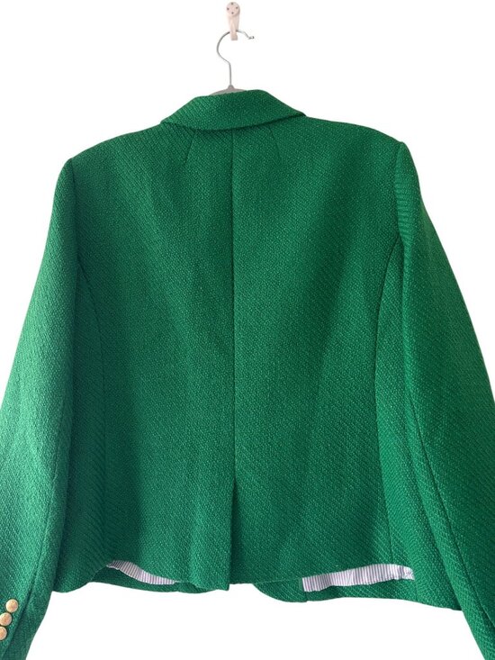 J.Crew Green Tweed Schoolboy Blazer Size 18 Gold Button Lined Classic Style - Picture 12 of 15